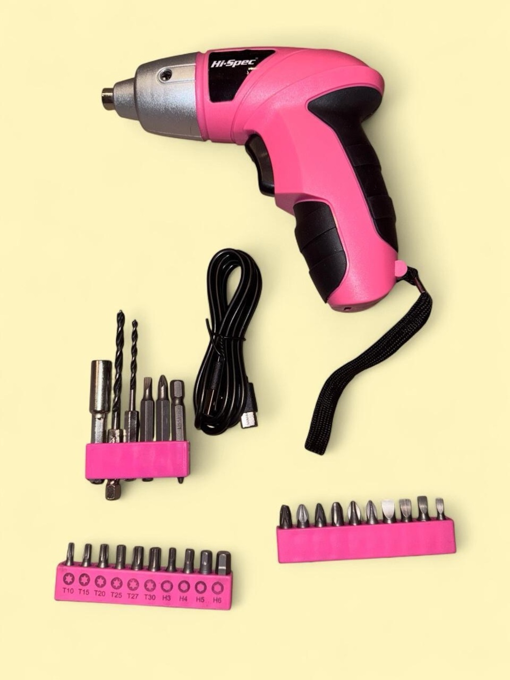 Hi-Spec 3.6V USB Rechargeable Cordless Power Screwdriver Set Pink - Picture 3 of 4